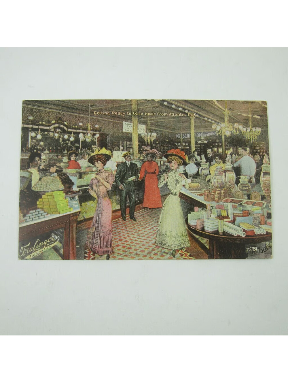 Postcard Atlantic City New Jersey Fralinger's Salt Water Taffy Store Antique